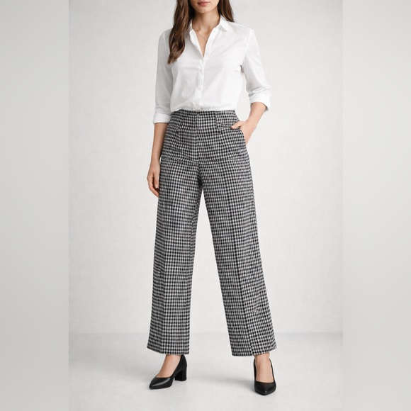 Nordstrom Pants - Wide-Leg Houndstooth Pants Black & White Pull On Pant Trousers preppy career, S
